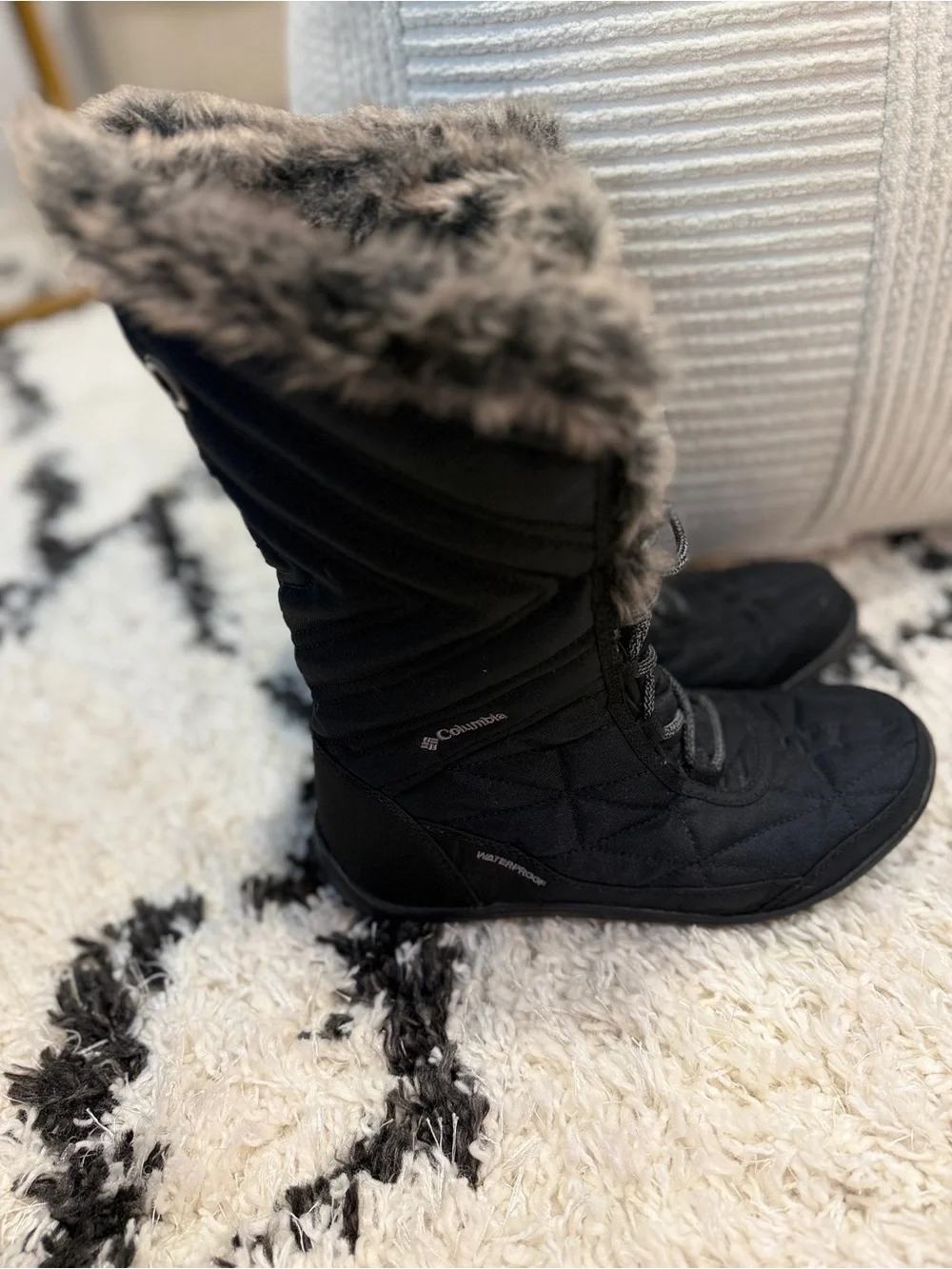 Columbia Minx Mid III Omni-Heat Waterproof Snow Boots Black Faux Fur Women’s 8.5